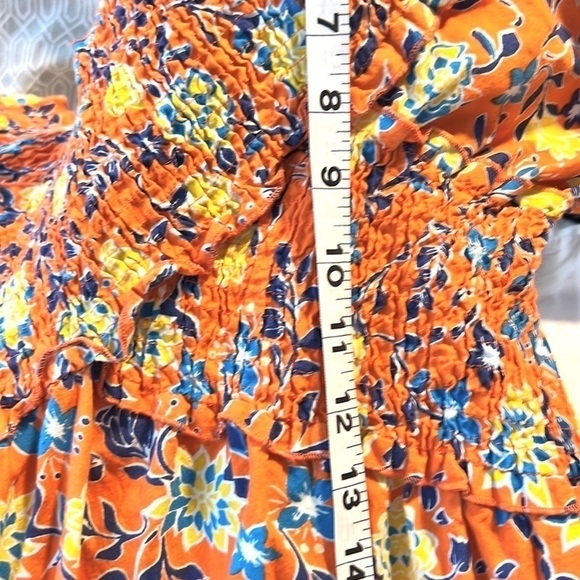 True Destiny, Smocked, Off-Shoulder Cotton Floral Dress Orange Boho,Size M - Picture 10 of 11